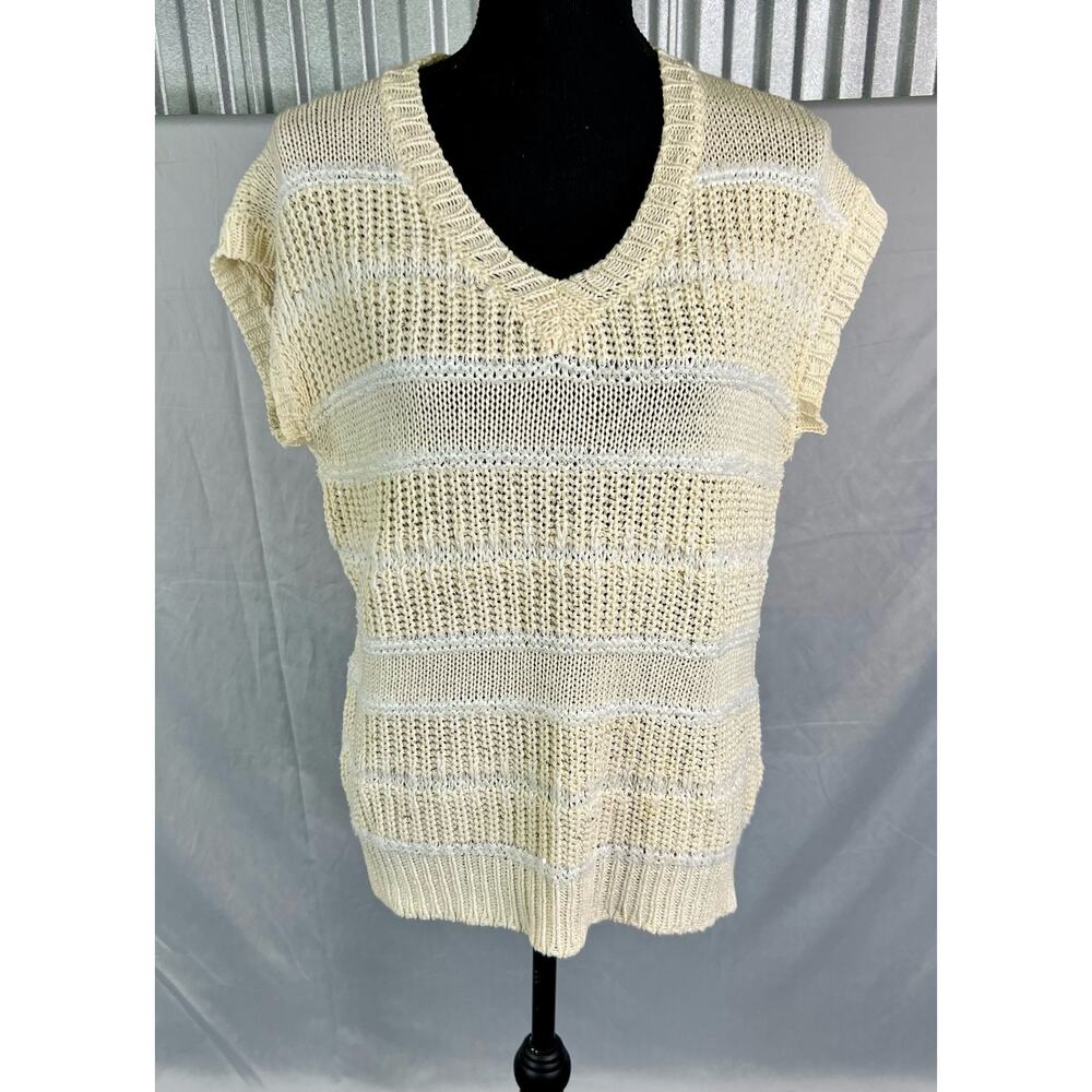 Peserico Women Pure cotton and mini sequin openwork stripe sweater Size 44 Large